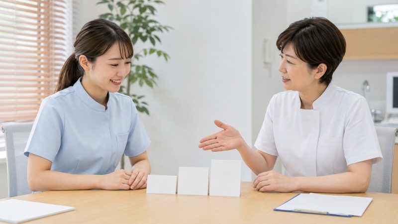 歯科衛生士の昇給制度を話し合う院長とスタッフ