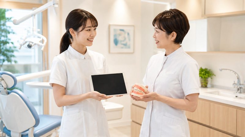 柔軟な働き方と症例継続について相談する女性歯科医師と院長