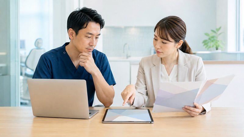 歯科医院の院長が複数の求人媒体を比較する様子