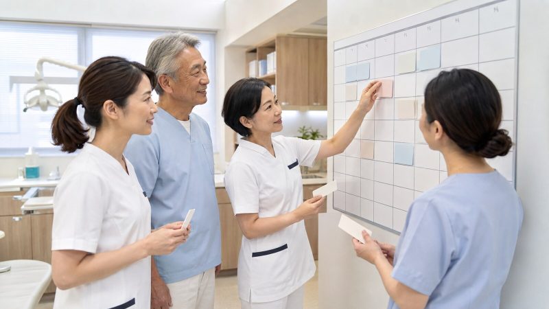 育児や介護と両立する歯科医院スタッフのシフトを相談する院長